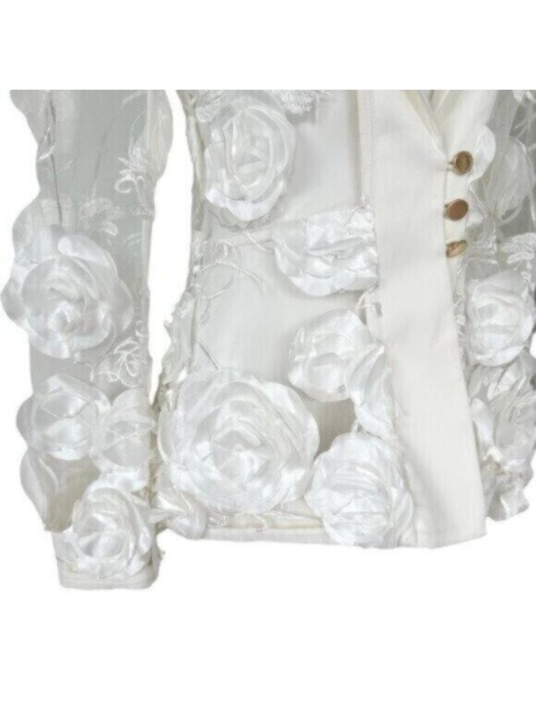 Nwt Zhivago The Verdict Jacket White Floral Satin Sheer Mesh Bride Blazer Size 6 — image 5 of 8
